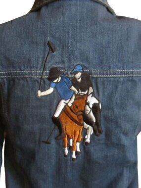 U.S. Polo Association Womens XS Denim Jacket Raw Denim Jean sz 7 Embroidered